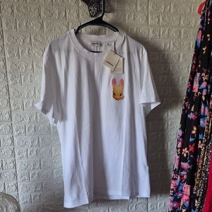 Sandro White Crew Neck Tee with Branded Neck Label bunny
